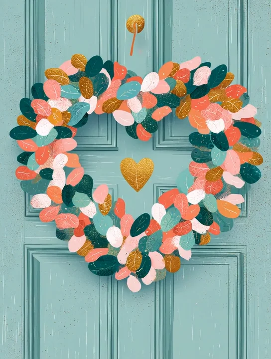 Heart wreath on the door boss's day group card design