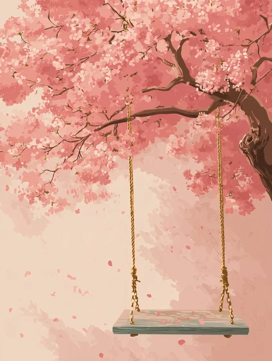 Blossom tree swing farewell group card design