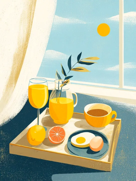 Sunrise breakfast tray boss's day group card design