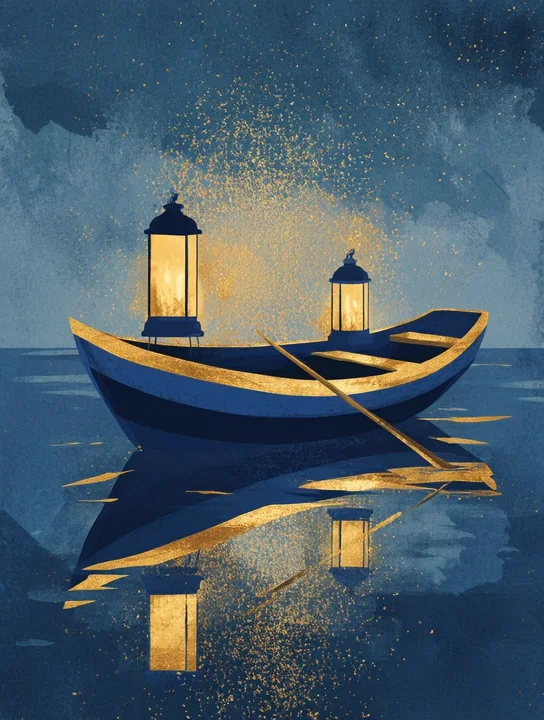 Two lanterns on the lake work anniversary group card design