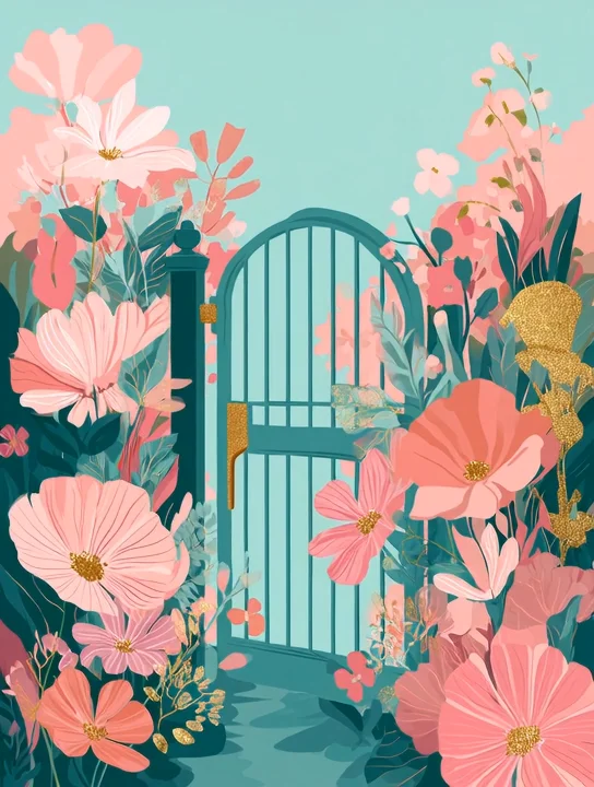 Garden gate in bloom get well group card design