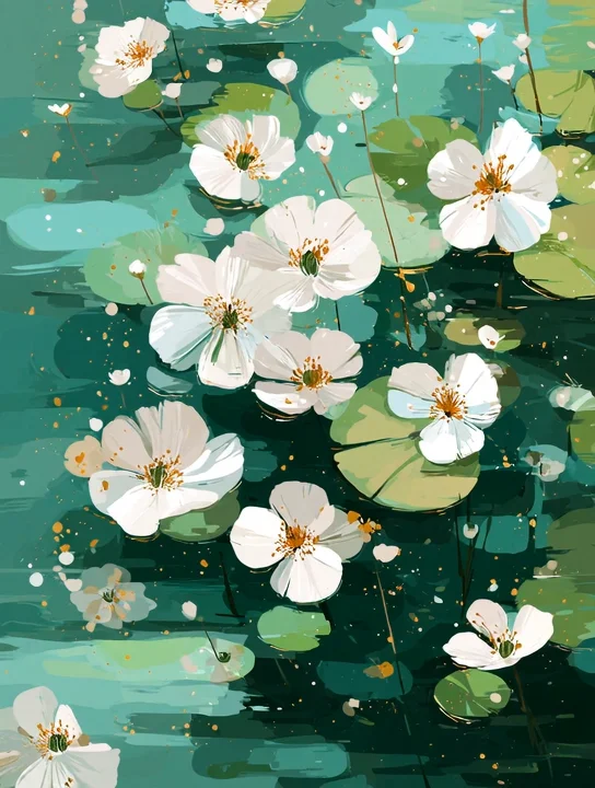 White flowers on the pond sympathy group card design