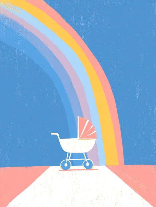 Rainbow over the stroller new baby group card design