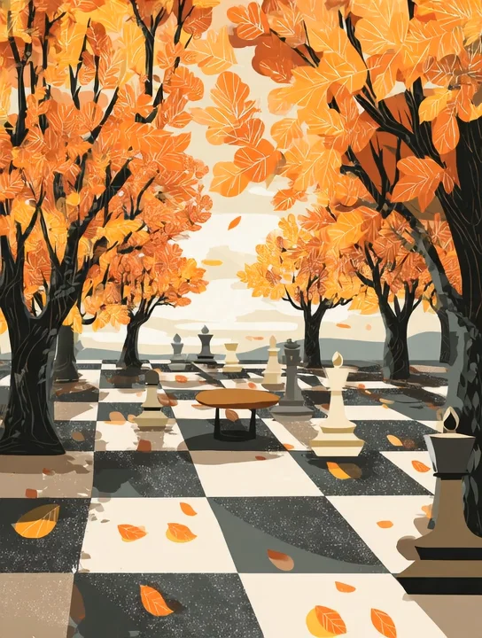 brown11684 a chess table in a park under falling leaves in au 869ae62c 5507 4430 96e6 71afb8bf0993 3 retirement group card design