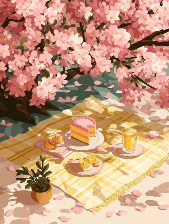 Picnic under blossoms birthday group card design