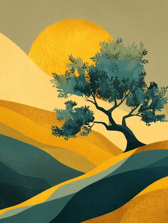 Olive tree at sunrise sympathy group card design