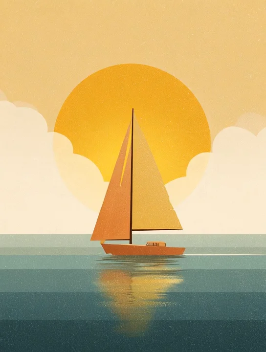 Sailboat at golden hour retirement group card design
