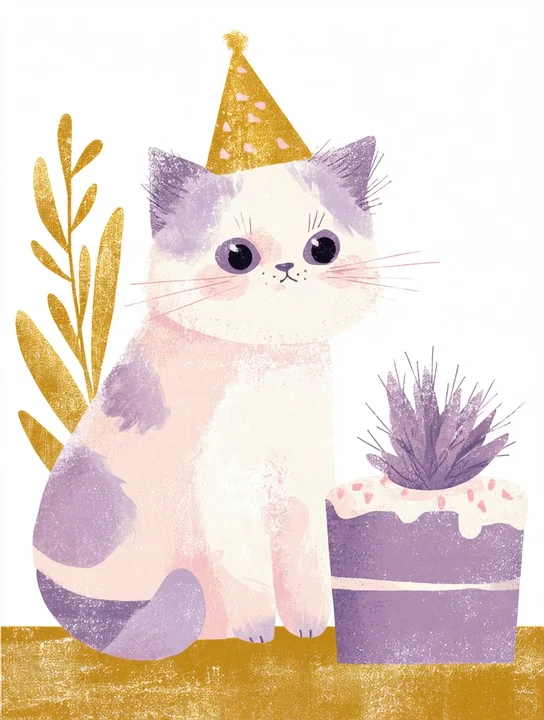 Kitten in a party hat birthday group card design