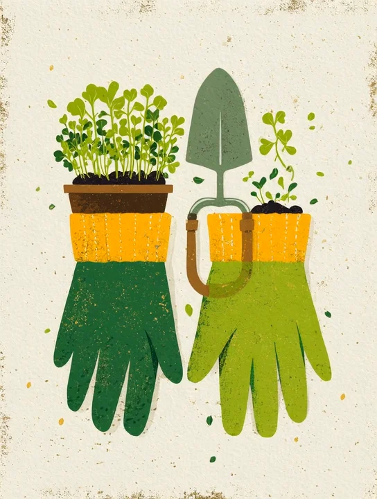 Gardening gloves and seedlings boss's day group card design