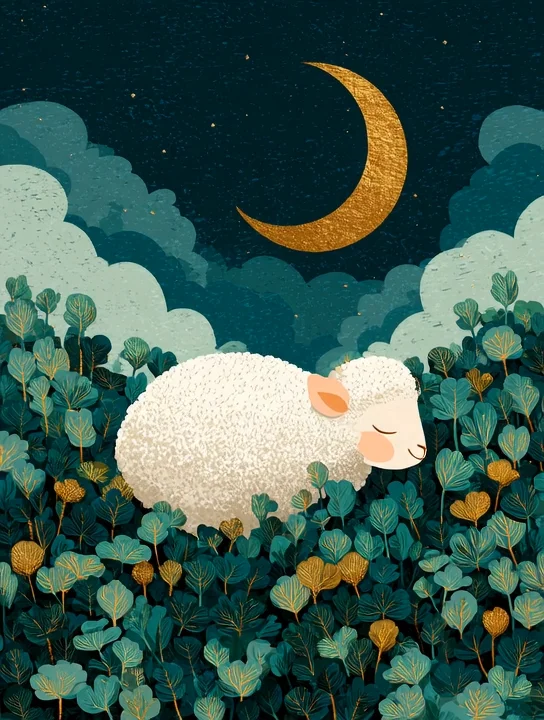 Lamb under the crescent moon new baby group card design