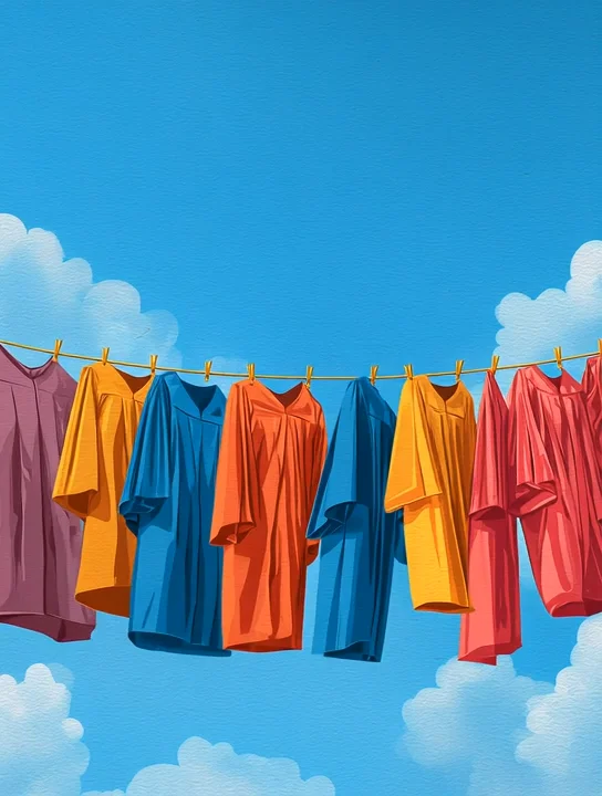 Gowns on the line graduation group card design