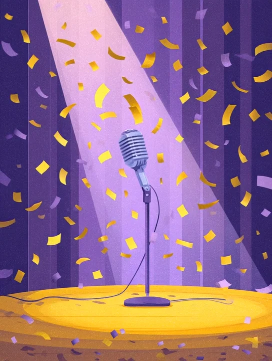 Spotlight and confetti stage congratulations group card design