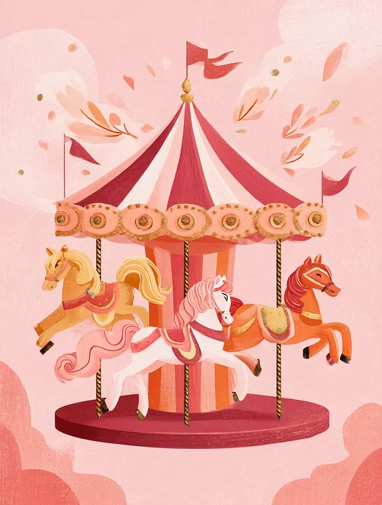 Carousel with gift horses birthday group card design