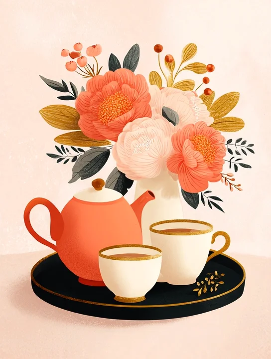 Tea tray with flowers boss's day group card design