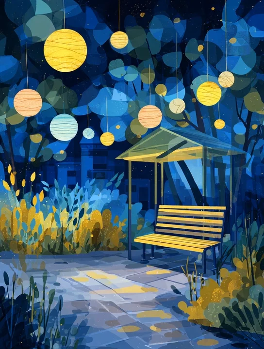 Lantern bench work anniversary group card design