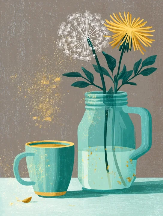 Tea and a dandelion jar farewell group card design
