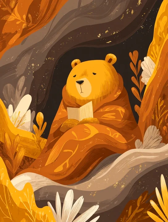 Sleepy bear with a book get well group card design