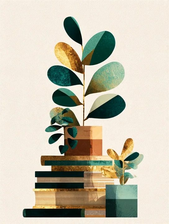 Plant growing from books appreciation group card design