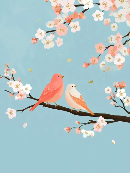 Birds in the blossom work anniversary group card design