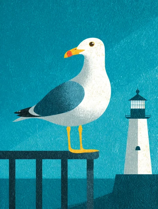 Seagull by the lighthouse welcome group card design