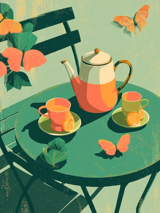 Garden tea and butterflies farewell group card design