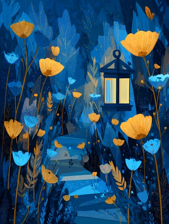 Lantern path through the flowers appreciation group card design