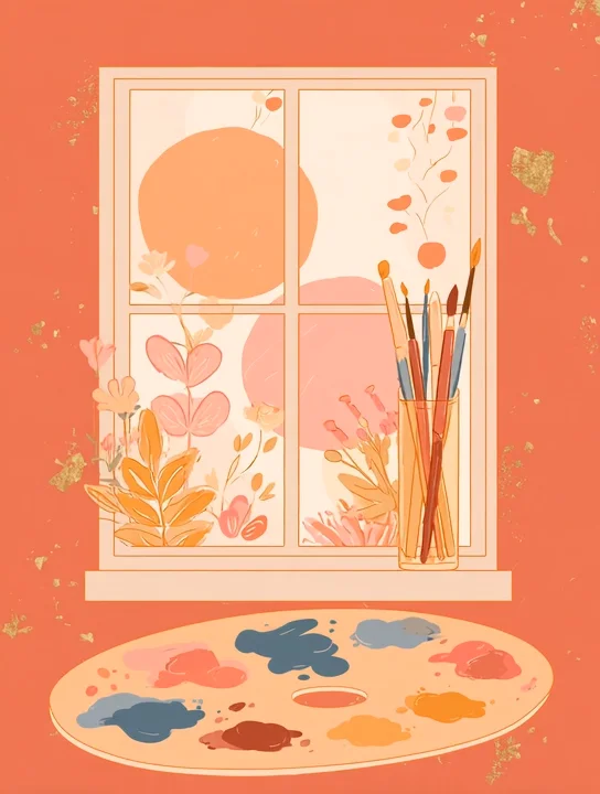 Paint palette at the window appreciation group card design