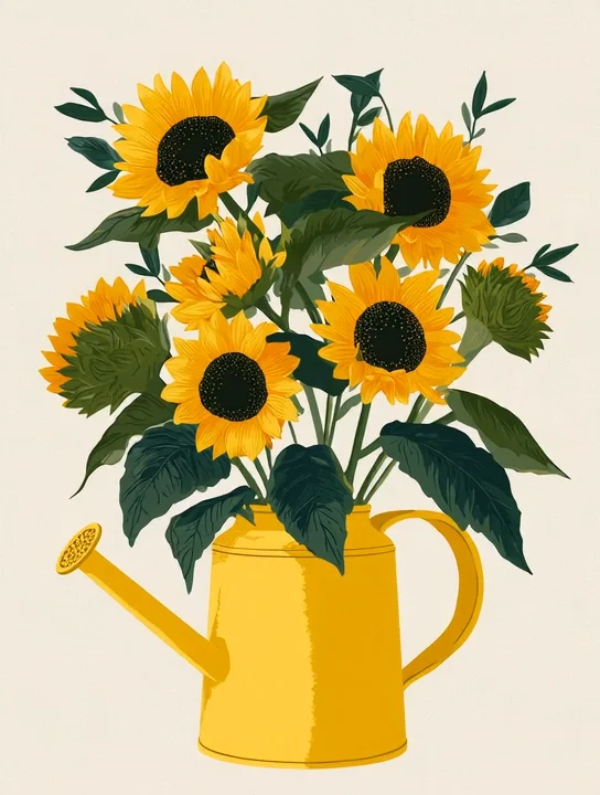 Sunflowers in a watering can appreciation group card design