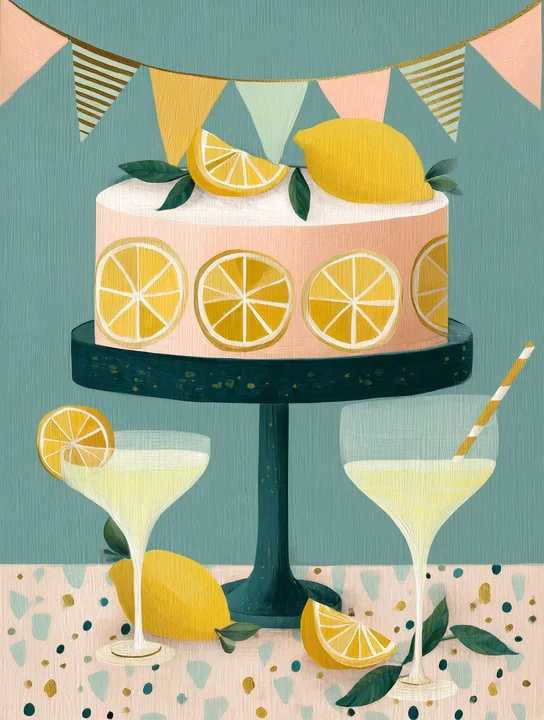 Lemon cake on a stand birthday group card design