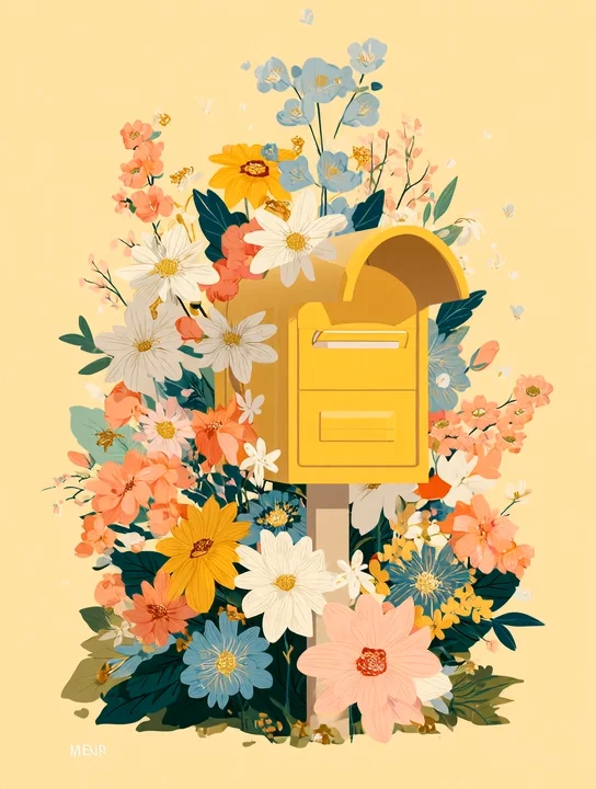 Mailbox of flowers farewell group card design
