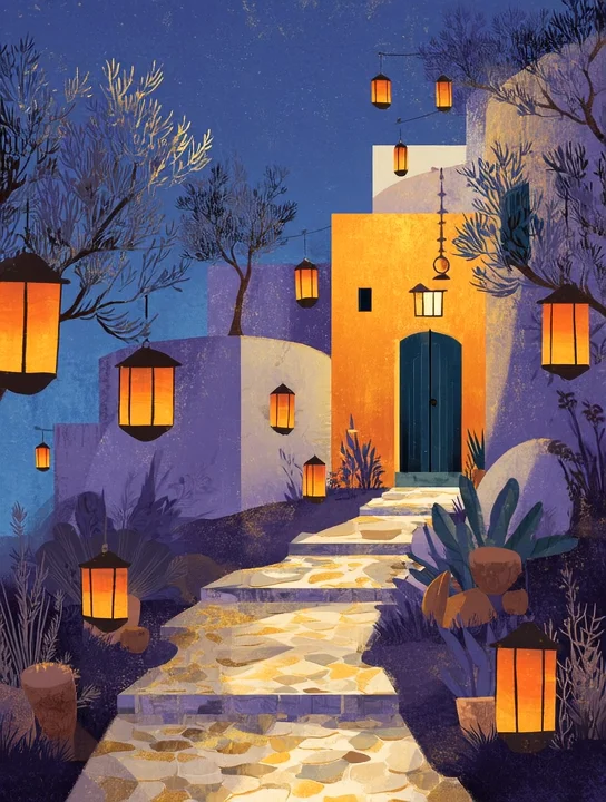 Lantern path to the door sympathy group card design