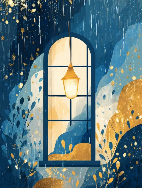 Lamp in the rainy window sympathy group card design