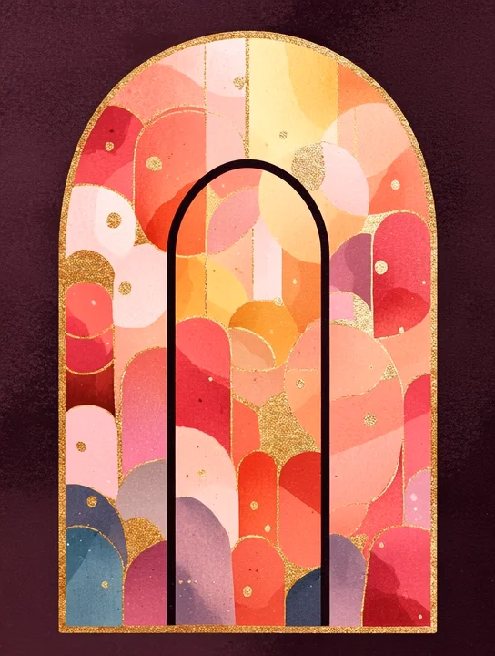 Stained glass window glowing sympathy group card design
