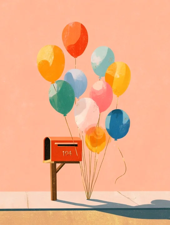 Balloons & mailbox birthday group card design