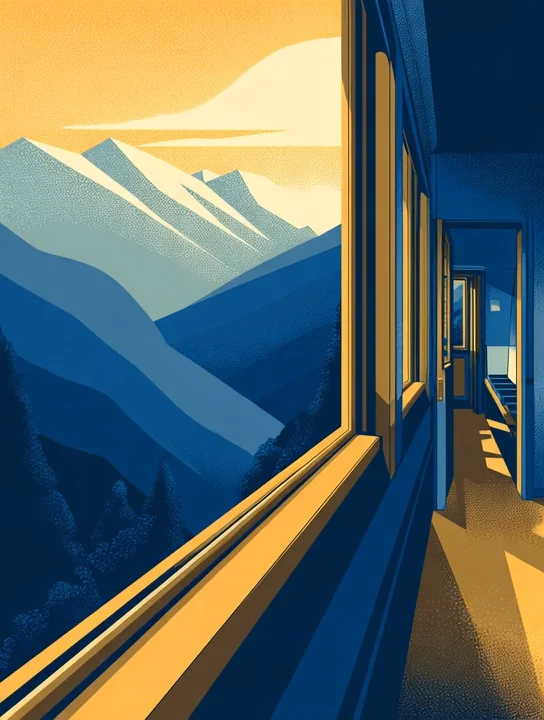 brown11684 a train winding through mountains with a window se 3844786f 87b2 4311 8400 34524235be48 1 retirement group card design