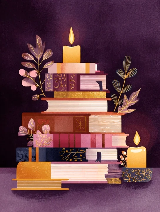 Books and candles get well group card design