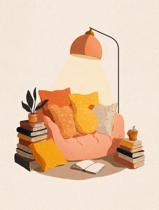 Cozy reading nook appreciation group card design