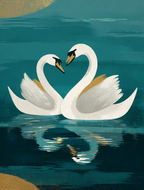 Swans in a heart work anniversary group card design