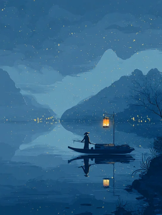 Lantern boat at dusk retirement group card design