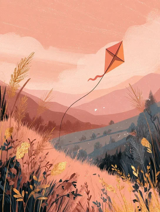 Kite at sunset farewell group card design