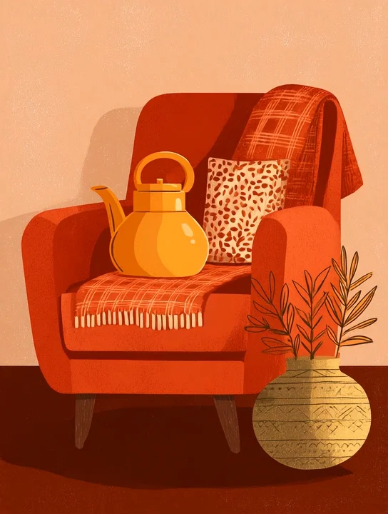 Armchair and a warm blanket get well group card design