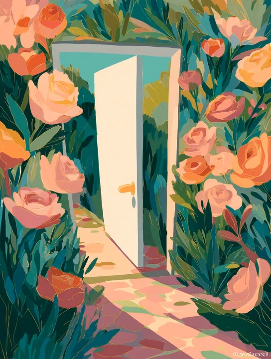 Door to the rose garden work anniversary group card design
