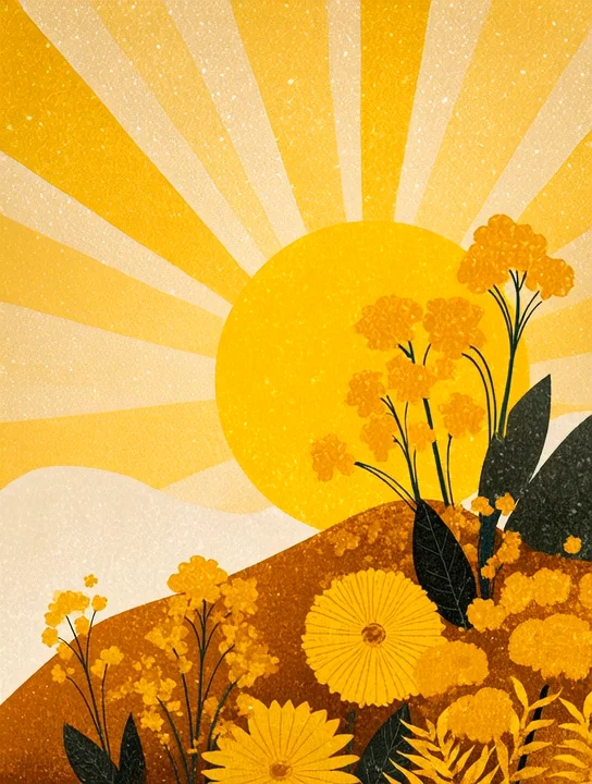 Sunburst over the garden boss's day group card design
