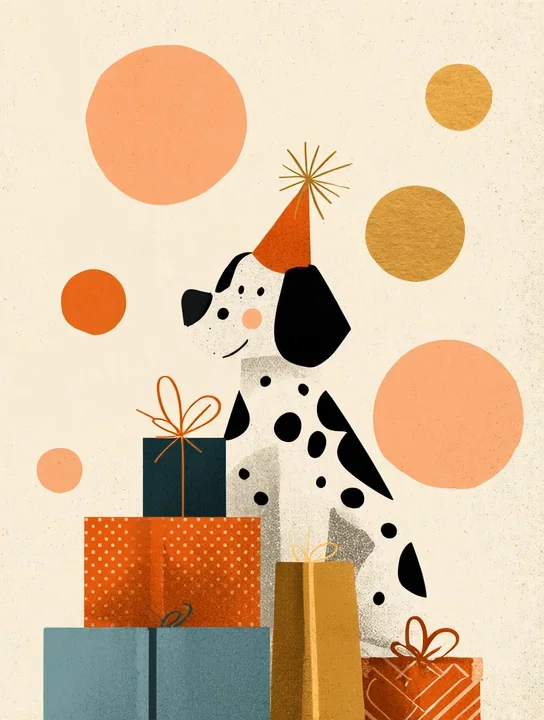 Party-hat dog birthday group card design