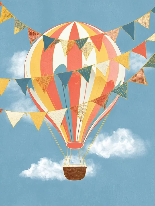 Hot air balloon and flags congratulations group card design