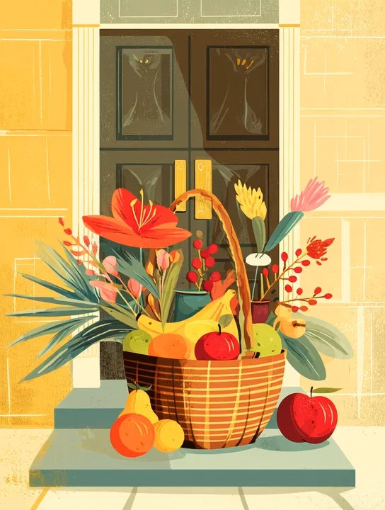 Fruit basket on the doorstep boss's day group card design