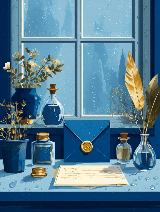 Wax-sealed letter at the window farewell group card design