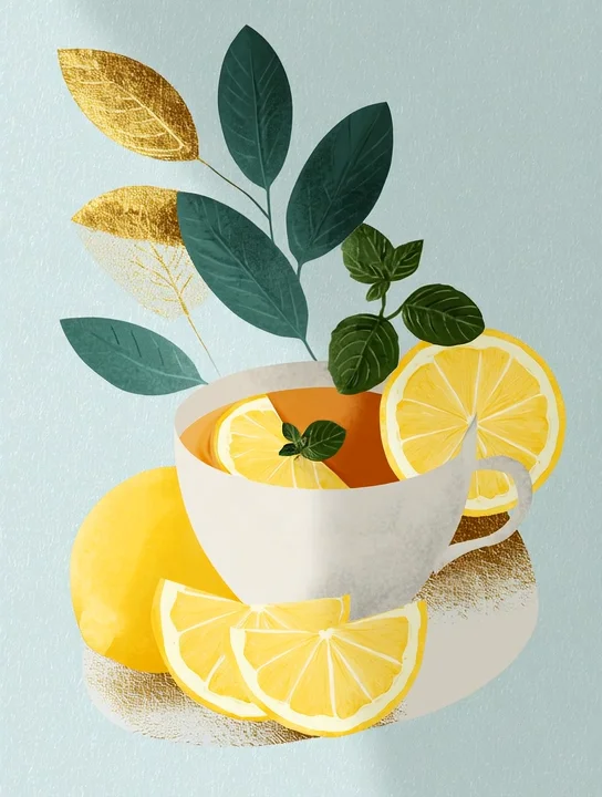Lemon and mint tea get well group card design