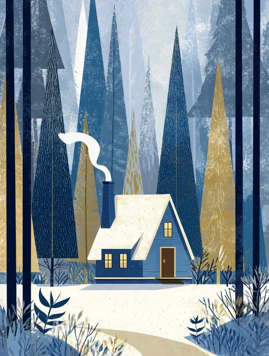 Snowy cabin retirement group card design