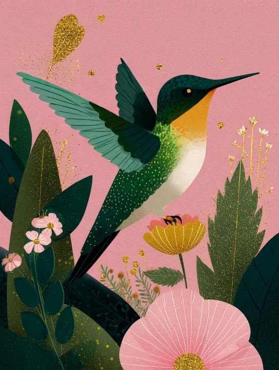 Hummingbird in the garden get well group card design
